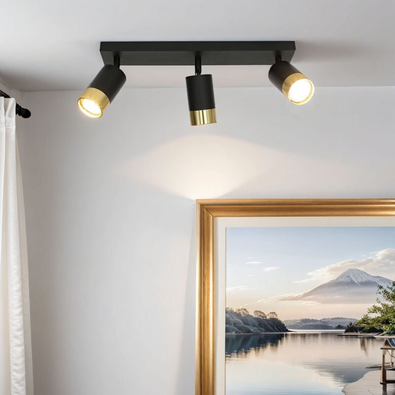 Thumbnail - Licht-erlebnisse - Deckenstrahler Aluminium GU10 verstellbar in Schwarz Gold 3-flammig länglich