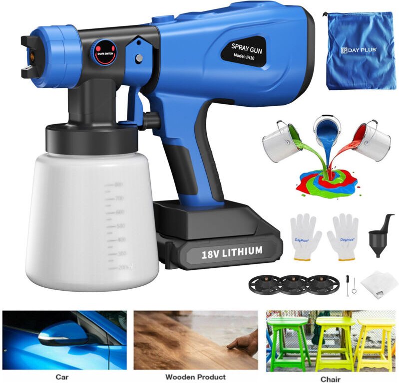 Dayplus - 1000ml hvlp Farbsprühsystem Wandfarbe Farbsprühgerät Spritzpistole Set / Akku