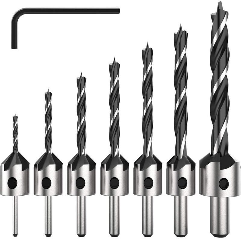 7-teiliges HSS-Senkbohrer-Set mit 5 Nuten, Senkbohrer für Holzschrauben, für Schrauben unterschiedlicher Länge durch ein...