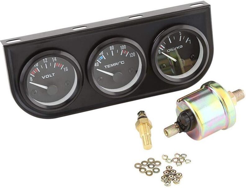 SUNXURY Öl-/Volt-/Wasseranzeige aus Edelstahl, 3-in-1-Voltmeter + Wassertemperaturanzeige + Öldruckanzeige mit Sensor, 5...