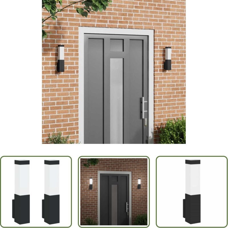 vidaXL Gartenbeleuchtung - Außenwandleuchte 2 pcs Schwarz 10,5 x 6 x 33 cm