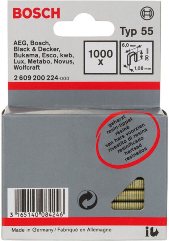 Bosch Schmalrückenklammer Typ 55 geharzt 6 x 1,08 x 30 mm 1000 Stk