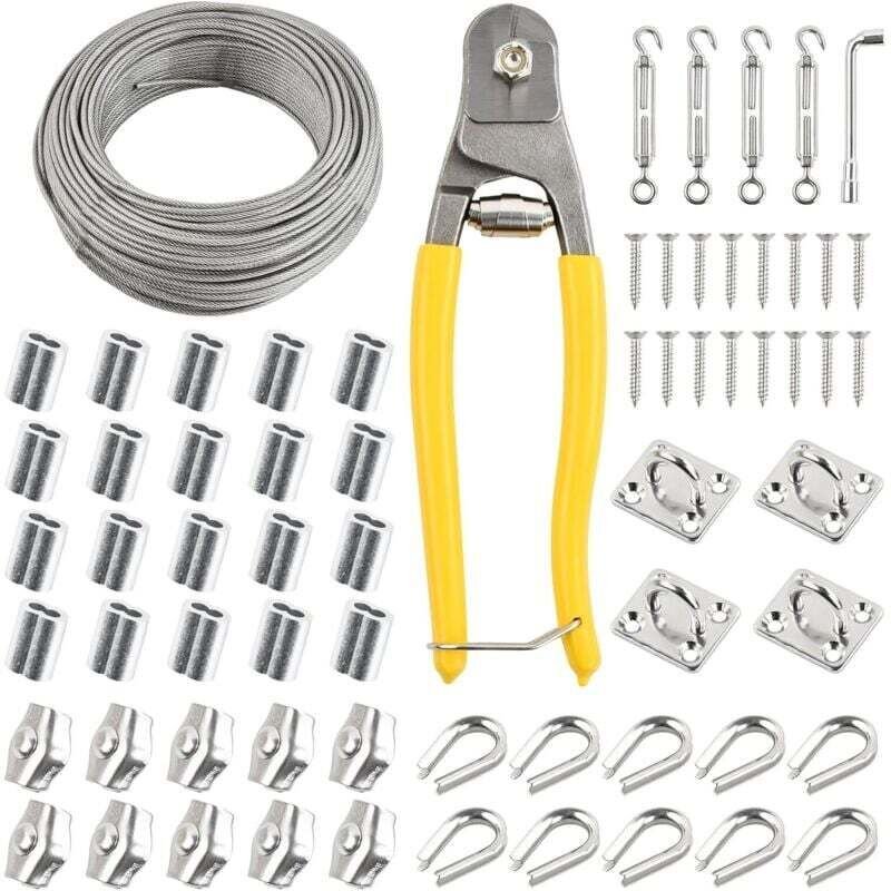 Thumbnail - Vtizikl 50m Serre Cable Acier, 67 Pcs Kit Gaine Cable 3mm 7x7 avec 4 Tendeur Cable, 20 Boucles Sertissage, 10 Cosses Cab...