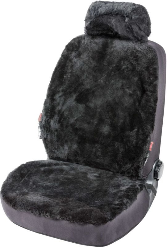Walser - Autositzbezug Iva aus Lammfell, PKW-Schonbezug Einzelsitz, zipp-it Lammfellbezug mit Reißverschluss schwarz