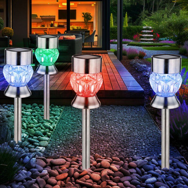 Thumbnail - Außenlampe Solarleuchte Gartendeko rgb Farbwechsel Glaskristalle Steckleuchte, Edelstahl Kunststoff schwarz, led 5000K k...