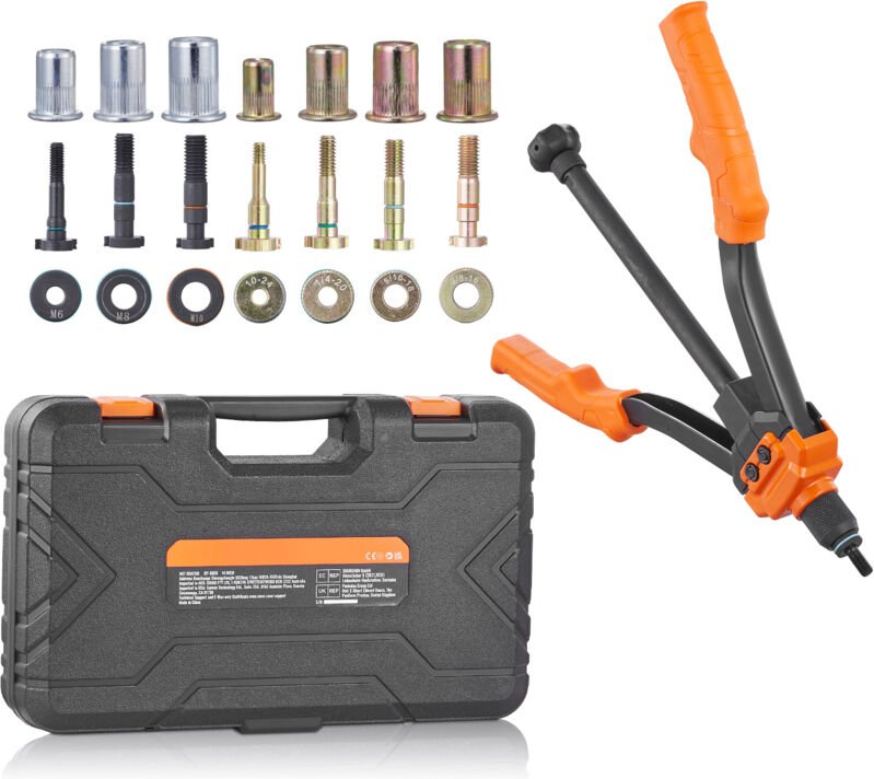 Mophorn - Nietmuttern-Werkzeugsatz, 14-Zoll-Nietmutternwerkzeug mit 7 metrischen und SAE-Dornen, 70 verschiedene Nietmut...