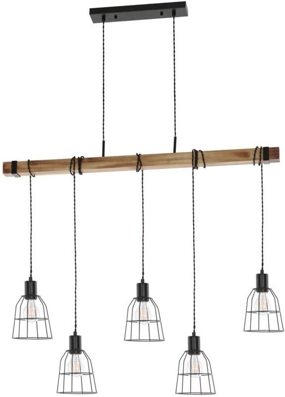 Ponte - Industrie- und Retro-hängender Anhänger Schwarzes 5 Licht, E27 - Italux