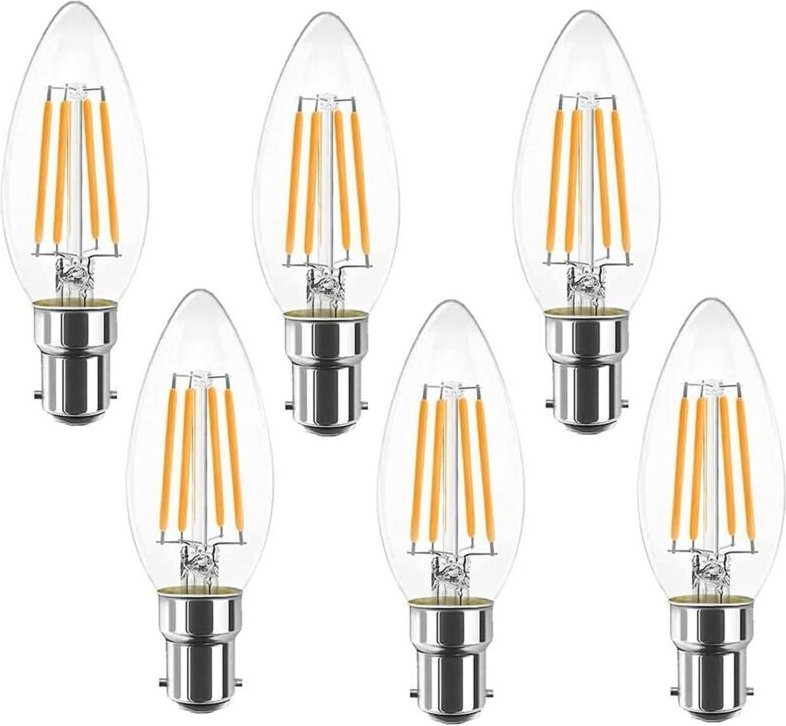 6er-Pack B15 LED-Bajonett-Vintage-Glühfaden-Kerzenglühbirnen C35, flimmerfreie Edison-Schraube – 4 W (entspricht 40 W), ...