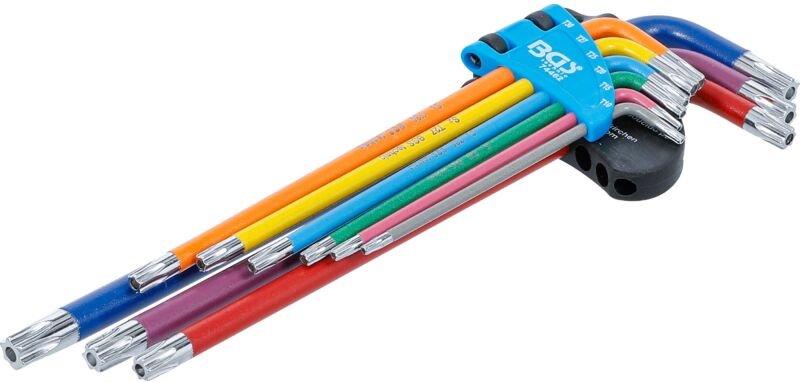 Bgs Technic - Winkelschlüssel-Satz Multicolour extra lang T-Profil (für Torx) mit Bohrung T10 - T50 9-tlg.