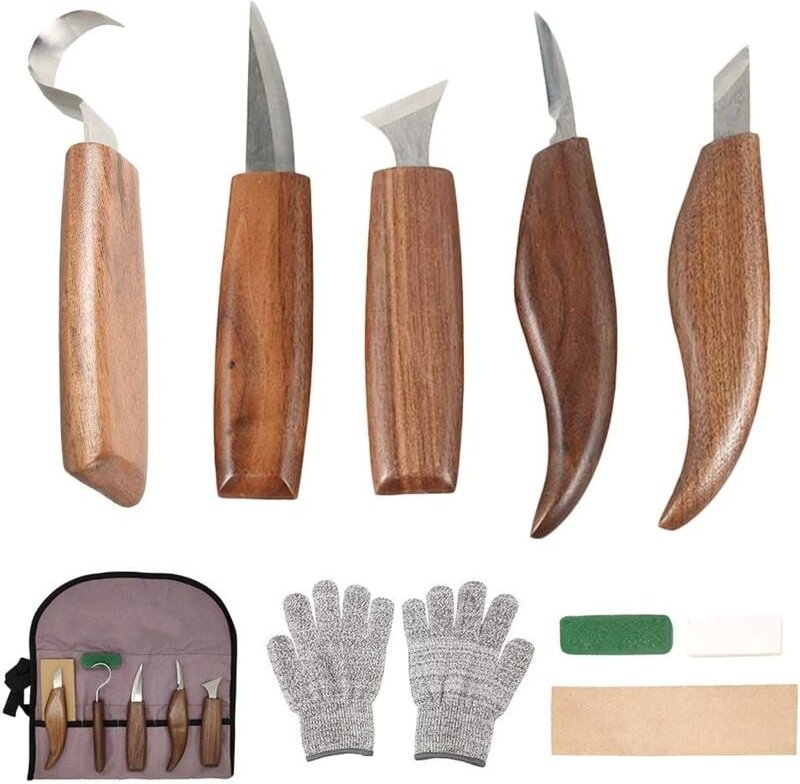 Thumbnail - 10-teiliges Holzschnitzwerkzeug-Set aus Kohlenstoffstahl mit Hakenmesser, professionelles Schnitzmesser, Holzgravurwerkz...