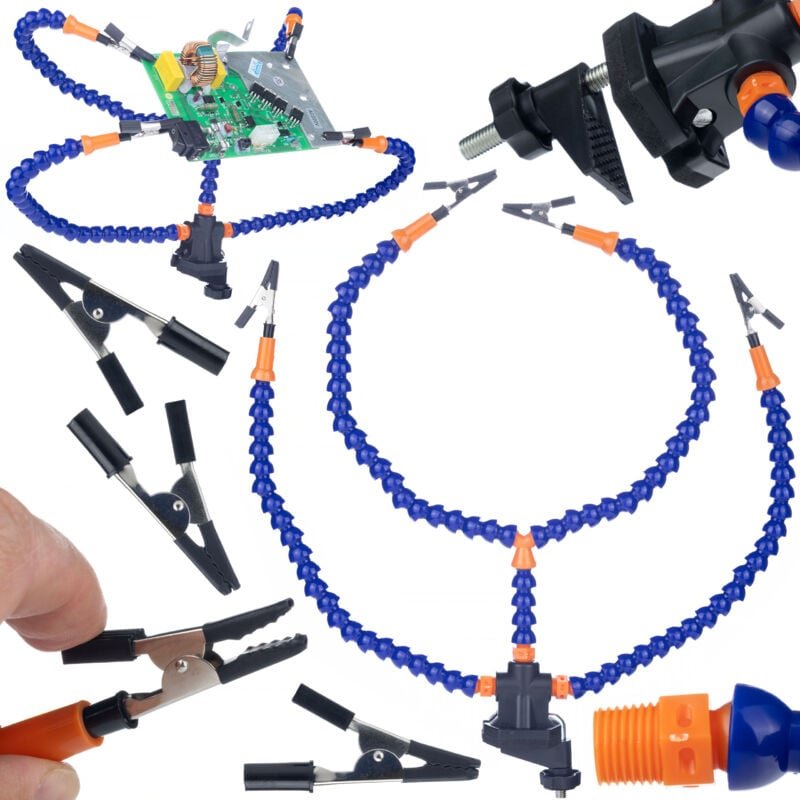 Dritte Hand mit 4 Krokodilklemmen – Schwanenhals-Löthalterung