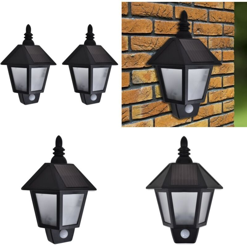 Solar-Wandleuchten 2 Stk. mit Bewegungsmelder Schwarz - Solarlaterne - Außenscheinwerfer - Bewegungsmelder - Gartenbeleu...