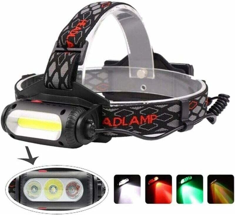 Thumbnail - Wiederaufladbare Stirnlampe, COB-LED-Stirnlampen, leistungsstarke 1000 Lumen mit rotem/grünem/weißem Licht zum Angeln, C...