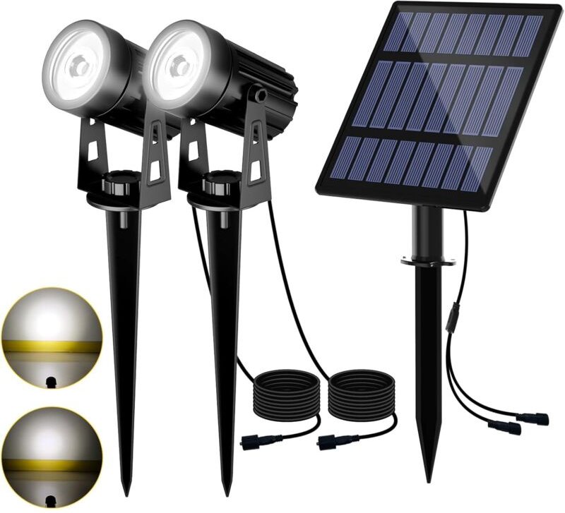 2 in 1 Solar Strahler Solar Außenlampe 2 Beleuchtungsmodi IP65 wasserdichtes Solar Gartenlicht 3 Meter Kabel Solar Außen...