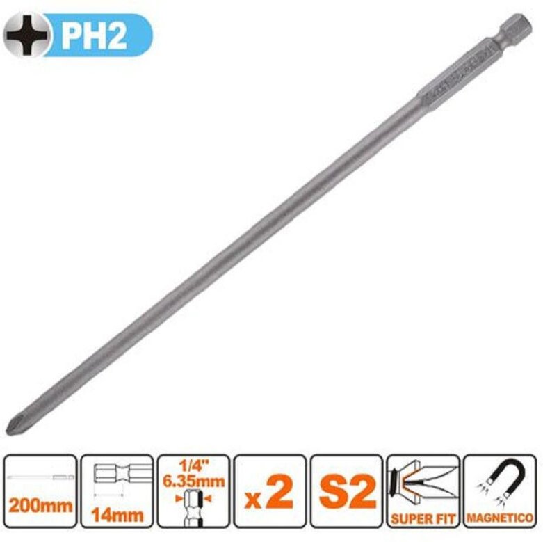 Trade Shop Traesio - Trade Shop - kit 2PEZO bits da 200MM gambo 1/4' 6.35MM S2MAGNETICA croce testa PH2 57249 -