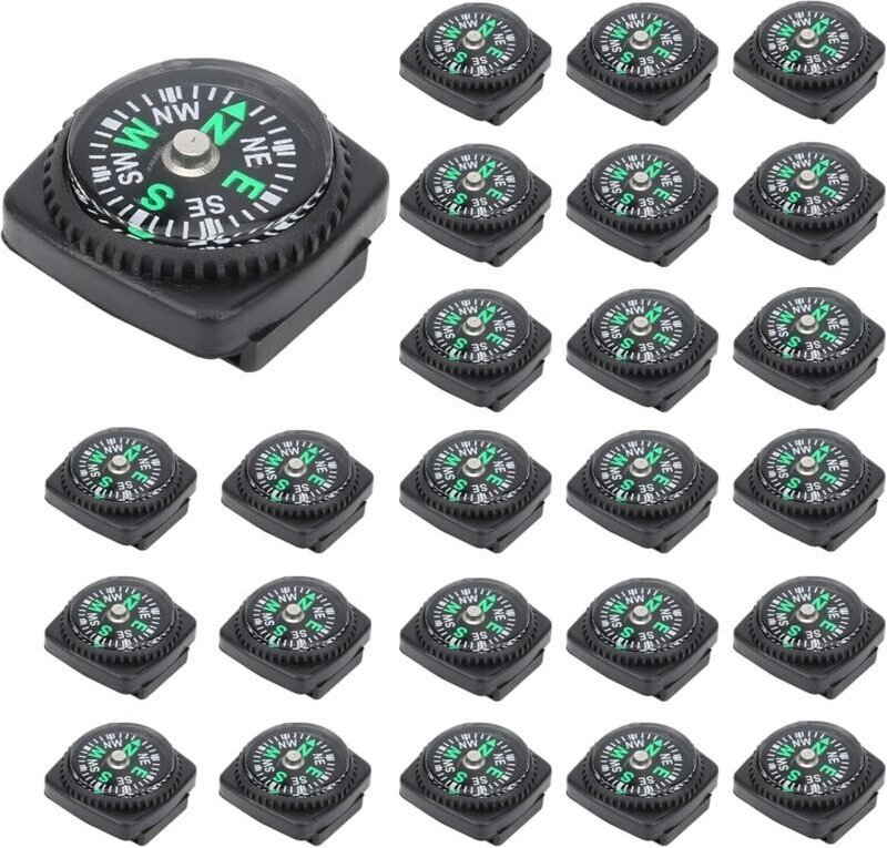 Mini-Kompass, 25 Stück, Knopfkompass, Mini-Taschenkompass aus Paracord, Knopfkompass, Uhrenarmbandkompass, Überlebensarm...