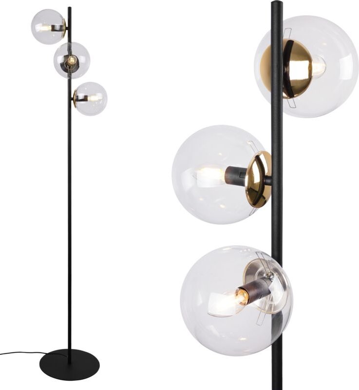 Siena Schwarz-Golde Stehleuchte, 3 Flache, Klarschirme