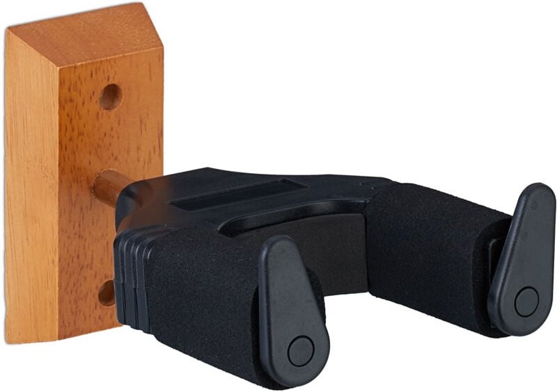 Relaxdays - Gitarrenhalter für die Wand, automatischer Verschluss, Holz, Schaumstoff, Gitarrenwandhalter, schwarz/natur