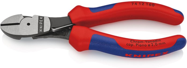 74 12 160 Kraft-Seitenschneider Mehrko.-Hülle schwarz atram. 160 mm - Knipex