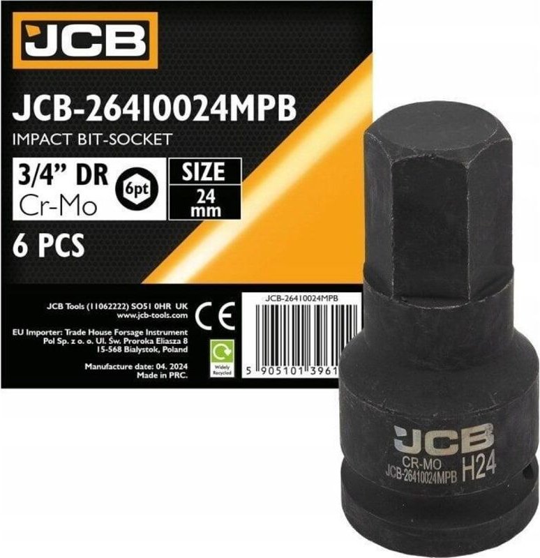 Schlagschrauberbuchse jcb Stahl 24 mm Länge 80 mm