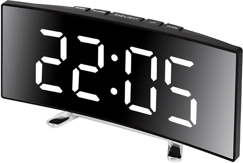 Elektronischer Wecker, gebogenes LED-Display mit Temperaturspiegel, geräuschlose Schlummerfunktion, bunt, batteriebetrie...