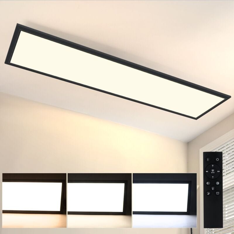 LED Panel Schwarz Deckenleuchte Dimmbar -GBLY 120x30CM Deckenlampe Flach Büro mit Fernbedienung Wohnzimmerlampe 48W Küch...