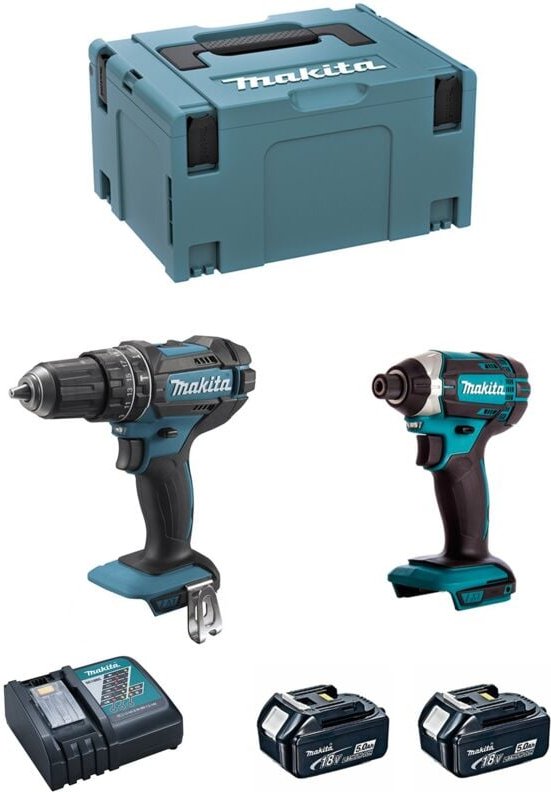 Makita - Combopack 2 Werkzeuge 18V Bohrmaschine DHP482 und Schrauber DTD152 (2x5,0 Ah) DLX2131TJ