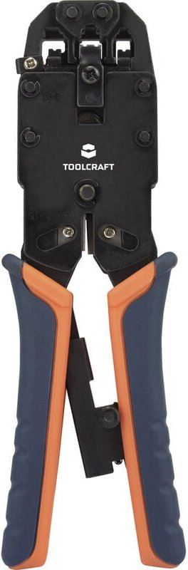 TOOLCRAFT TO-4988586 Crimpzange Modularstecker (Westernstecker) Inkl. Kabelschneider, Inkl. Abiso