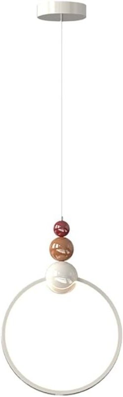 Runde Nachttisch-Pendelleuchte, cremefarbene Metall-Pendelleuchten mit weißem Acrylschirm, moderne LED-Kronleuchter, lin...