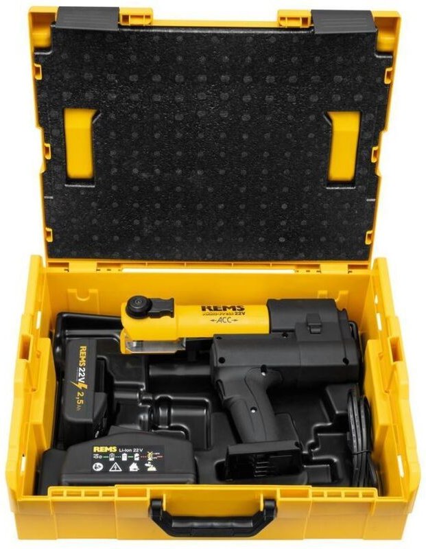 Akku-Press 22V acc 32kN + 1x Akku 2,5Ah + Schnellladegerät in L-Boxx Set ( 576011 R220 ) - Rems