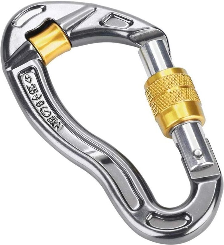 Karabinerhaken mit Schraubverschluss, 25 kn, Drehverschluss und robust, zum Klettern, Abseilen, Bergsteigen, Gelb