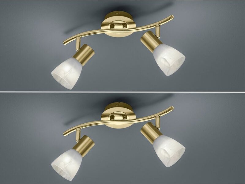 Trio Leuchten - 2er set led Deckenstrahler Messing 2-flammig mit Glasschirmen, Breite 33cm