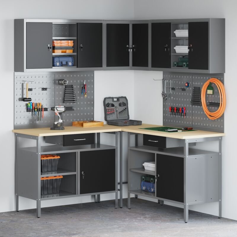 Werkzeuglagerung Tisch Set 10 pcs Schwarz 255 x 55 x 220 cm vidaXL