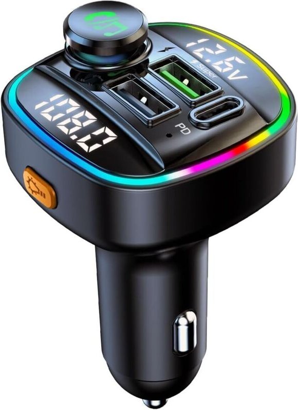 Bluetooth 5.0 FM-Auto-Transmitter – C22-Adapter mit 20-W-PD-Schnellladung, Spannungsanzeige, großem Bedienknopf, USB-/TF...
