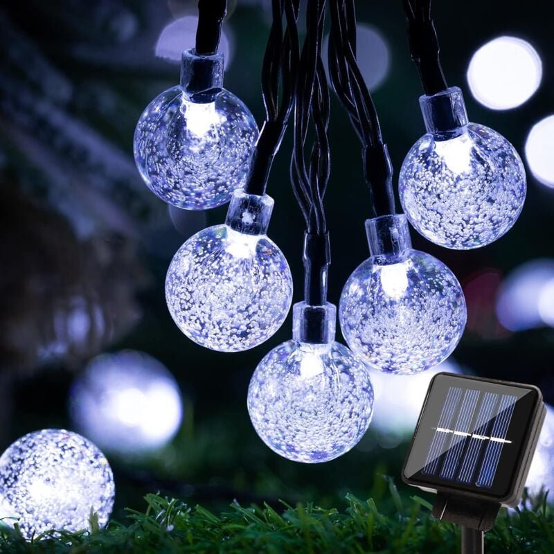 Solar-Lichterkette für draußen, kaltweiße Weihnachtsbeleuchtung, 30 LEDs, 6,5 m Solar-Kugellichter für draußen, wasserdi...