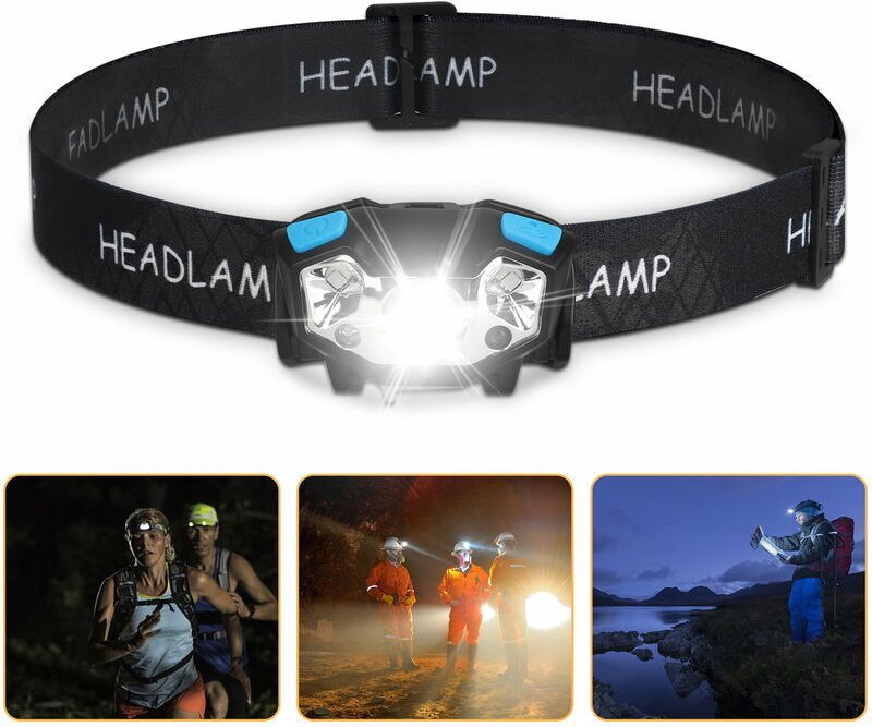 Crediri LED-Stirnlampe, 5000 Lumen LED-Arbeitsleuchte, Stirnlampe mit Bewegungsmelder, wasserdichte, per usb wiederaufla...