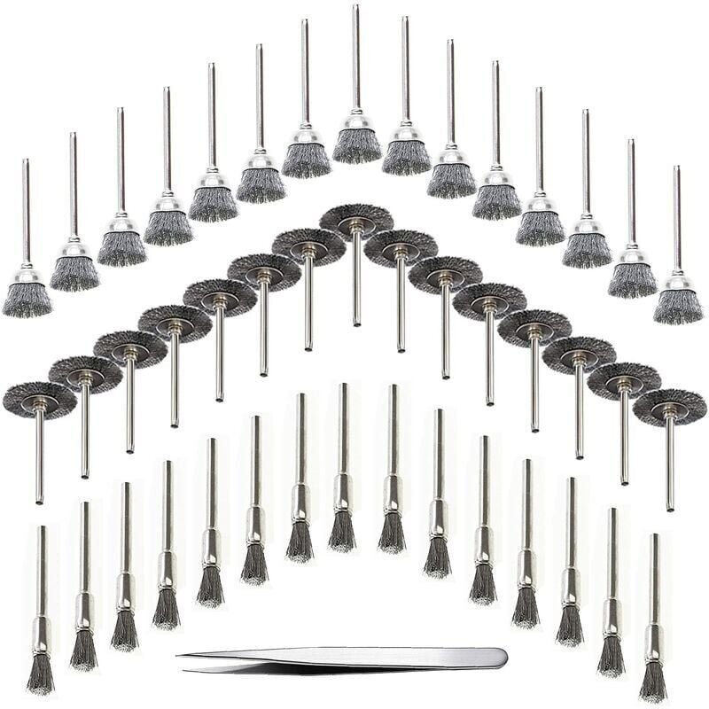 XVX - 45 Stück Holzbearbeitungsbohrwerkzeug Drahtbürste Edelstahldraht Metall Drehbohrbürste, Silber (Edelstahl)