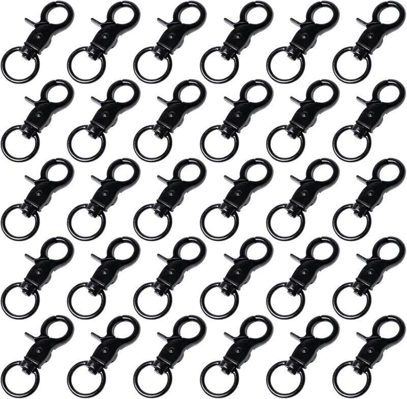 30 Stück schwarze drehbare Karabinerhaken mit Metallschere, kleine drehbare Karabinerhaken für Schlüsselanhänger und Hun...