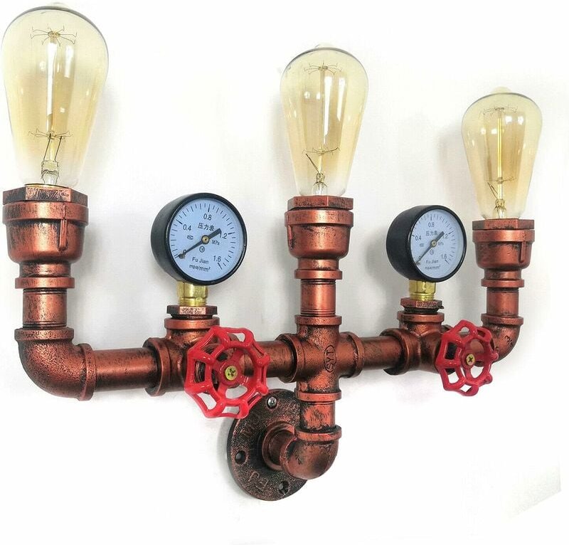 Retro Metall Bar Licht Wasserrohr Dreikopf-Industrielampe Wandleuchte