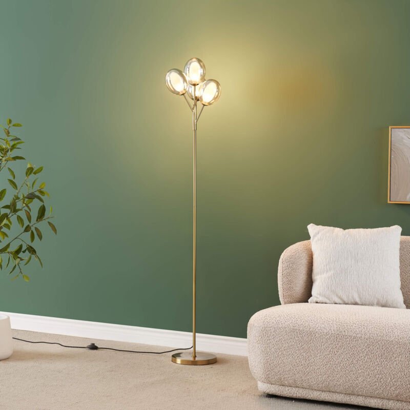 Goldene Stehlampe mit vierfacher Glaskugelgruppe doppelt 165 cm - Seryn