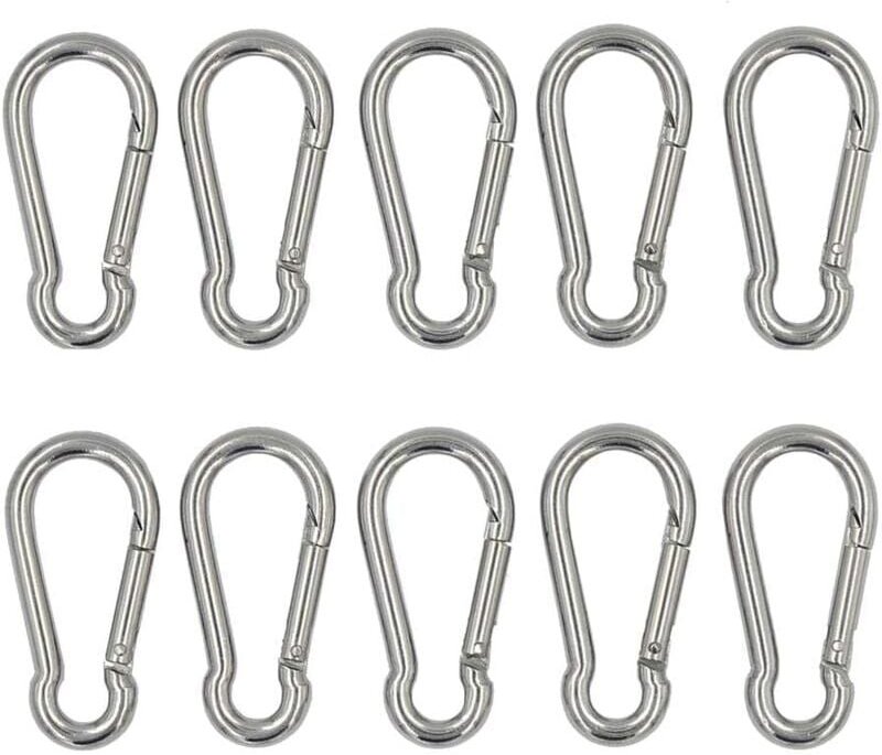 Thumbnail - Silberne 10 Stück Karabiner 40mm x 4mm, Tragkraft bis ca. 80 kg, Karabiner aus Edelstahl 304