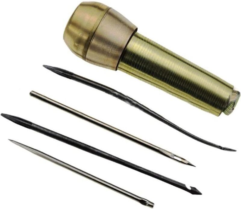 Poignée en cuivre poinçon poignée en cuivre 4 Aiguilles à Coudre poinçon Main Kit Outil de réparation de Chaussures à la...