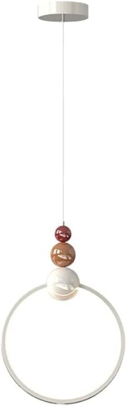 Runde Nachttisch-Pendelleuchte, cremefarbene Metall-Pendelleuchten mit weißem Acrylschirm, moderne LED-Kronleuchter, lin...