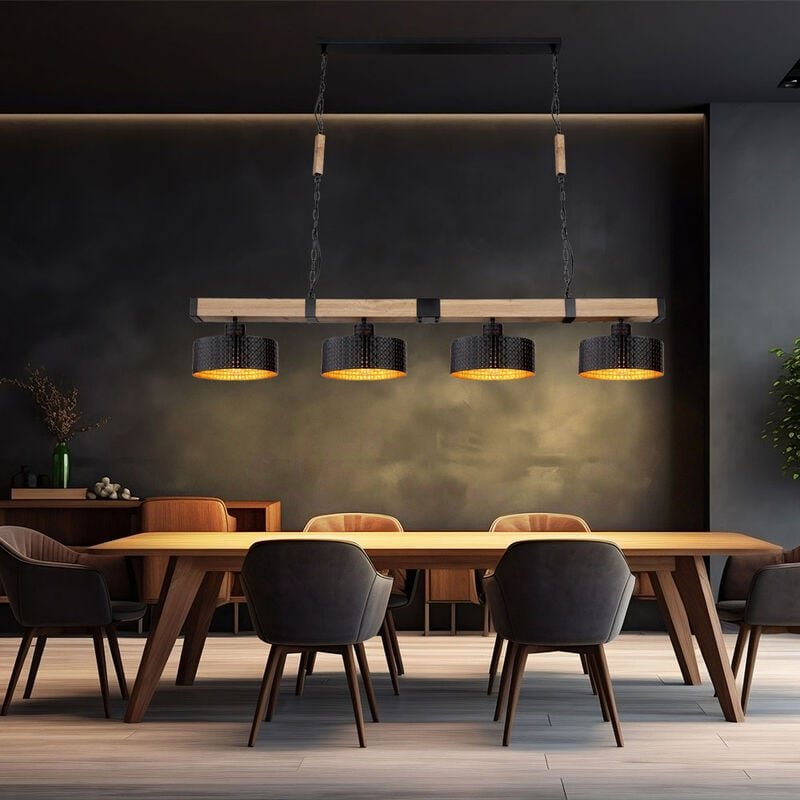Hängeleuchte Esszimmer Pendelleuchte Wohnzimmer Esstischleuchte, Metall schwarz gold, 4x E27, LxH 120x140 cm
