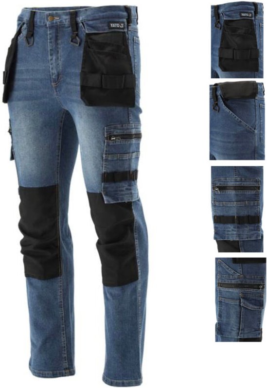 Pantaloni da lavoro, jeans elasticizzati, blu navy/nero, taglia L/XL