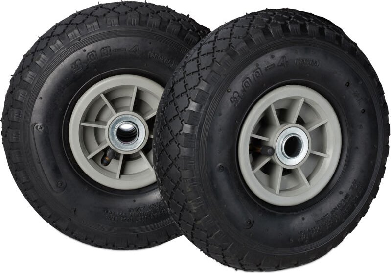 Thumbnail - Sackkarrenrad 3.00-4, 2er Set Ersatzreifen, luftbereift, bis 80 kg, Kunststofffelge, 260x85 mm, schwarz-grau - Relaxdays