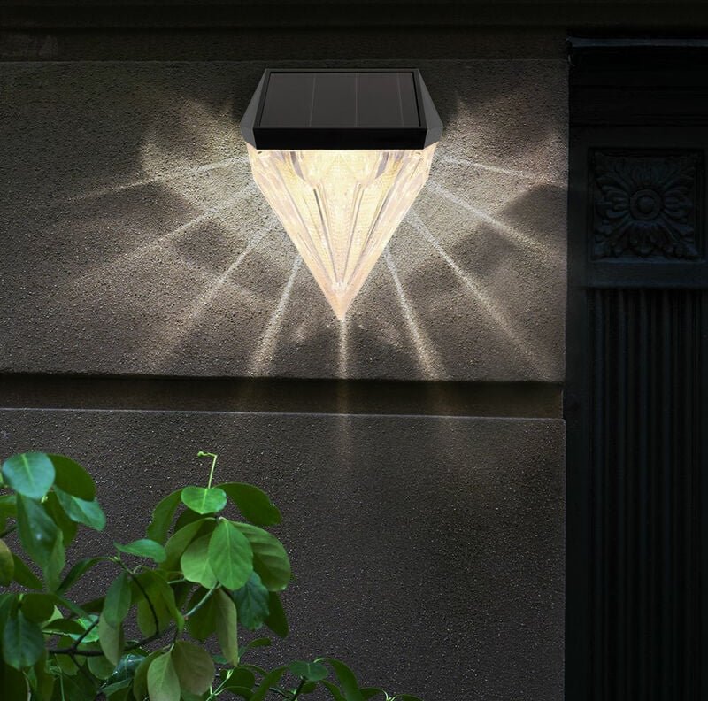 Solar Außenwandlampe Gartendeko LED Wandleuchte Aussen, Kristalle, Diamant Design, warmweiß, BxH 9,8 x 12 cm