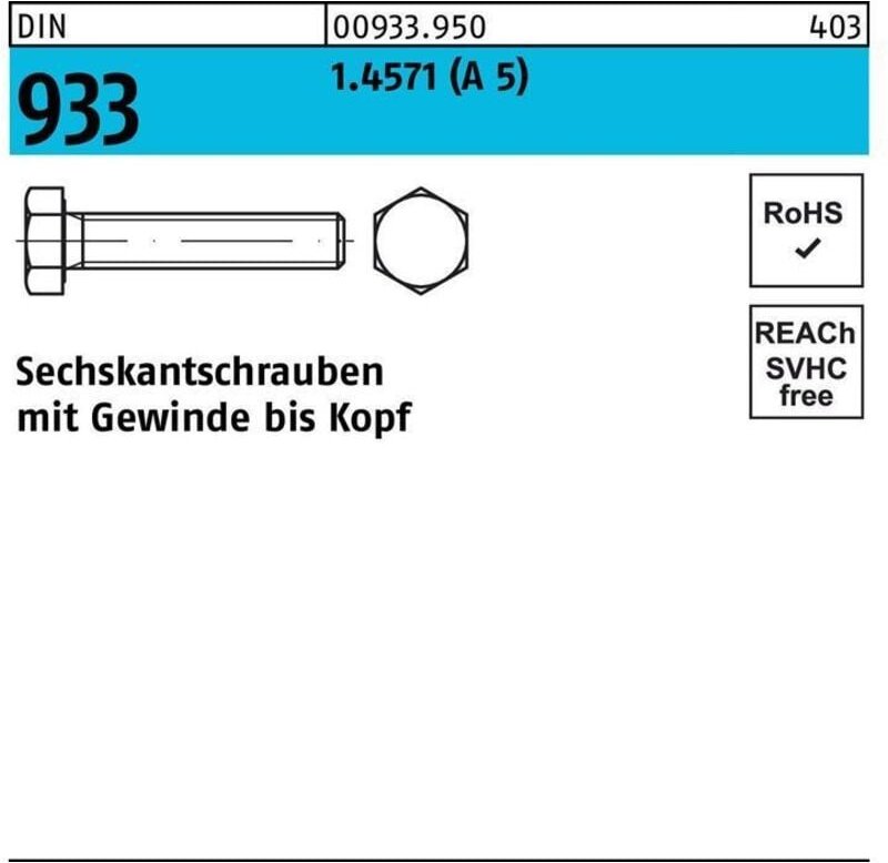 Thumbnail - Sechskantschraube DIN 933 VG M 16 x 45 A 5