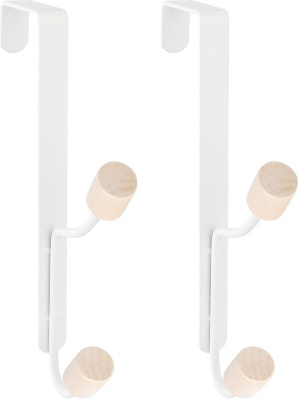 Fitags - 2er-Pack Türhaken, Doppelmantelhaken, robustes Hakenregal aus Metall und Holz zum Aufhängen von Mänteln, Hüten,...