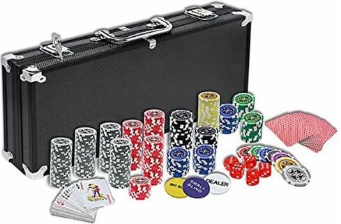 Laser Pokerchips 500 Chips Pokerkoffer 12 Gramm Metallkern, inkl. 2X Pokerdecks, 5X Würfel, Dealer Button, Big Blind, Li...